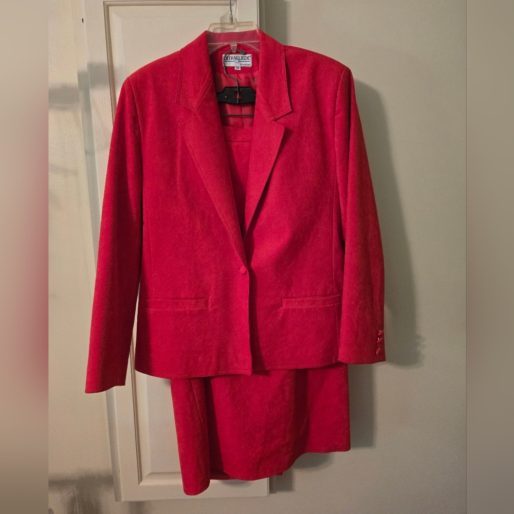 Red Vintage Ulttasuede Oversize Blazer Skirt Set